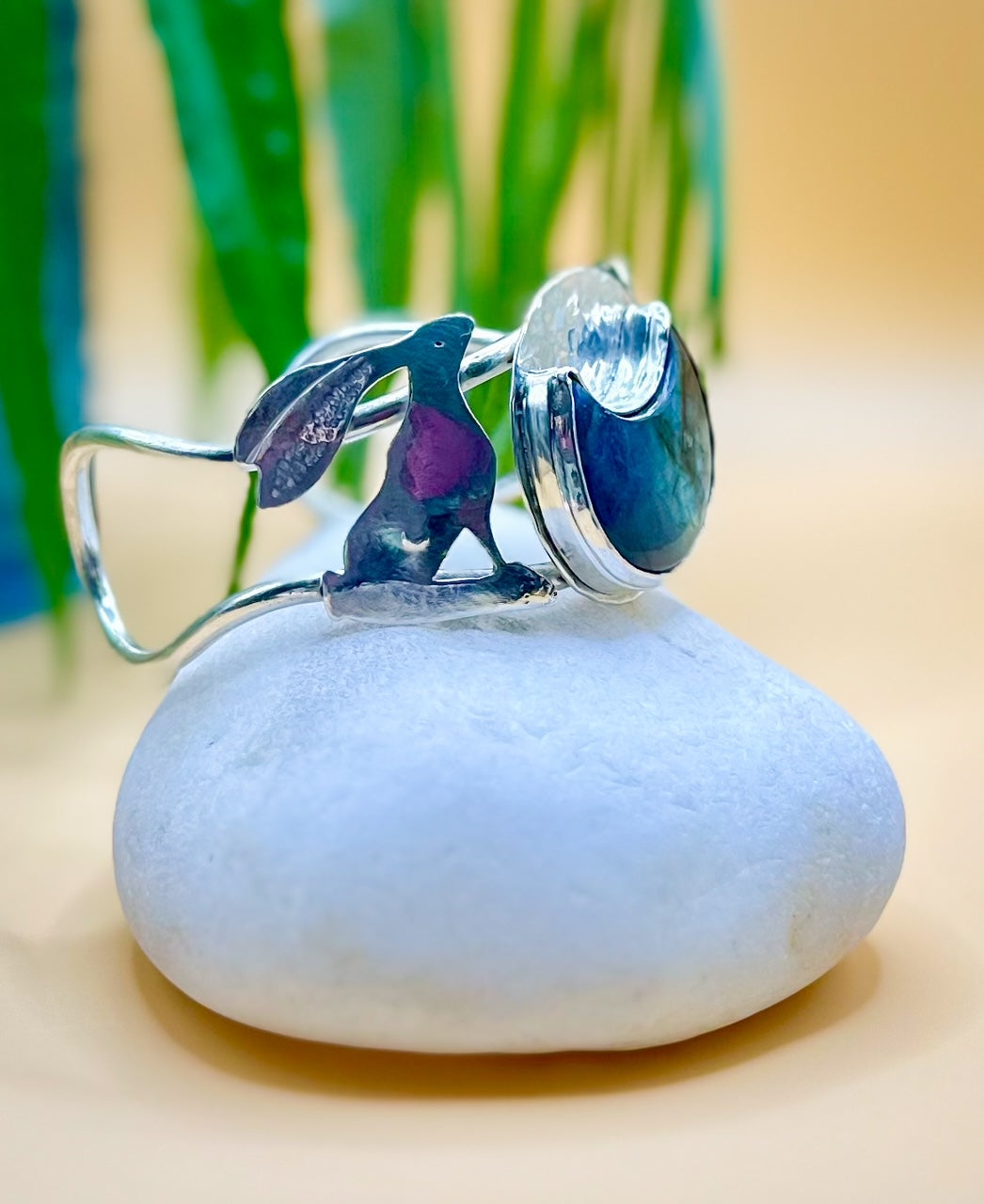 Labradorite Moon and Hares Bangle