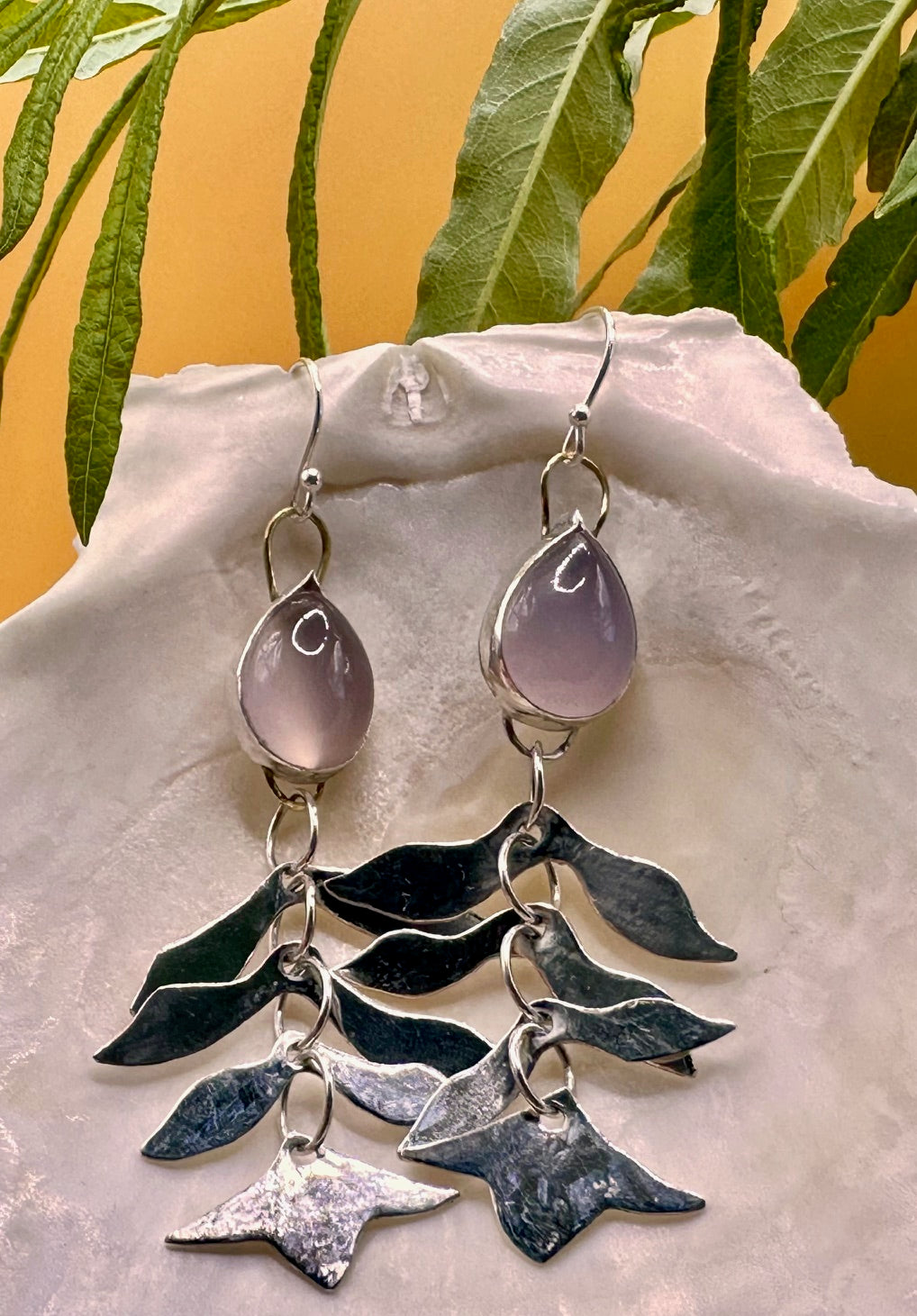 Lavender Chalcedony Fern Earrings