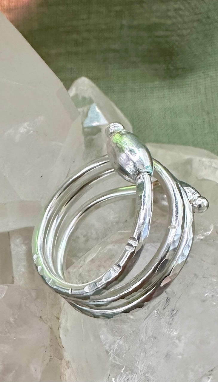Silver Beaded helix ring.