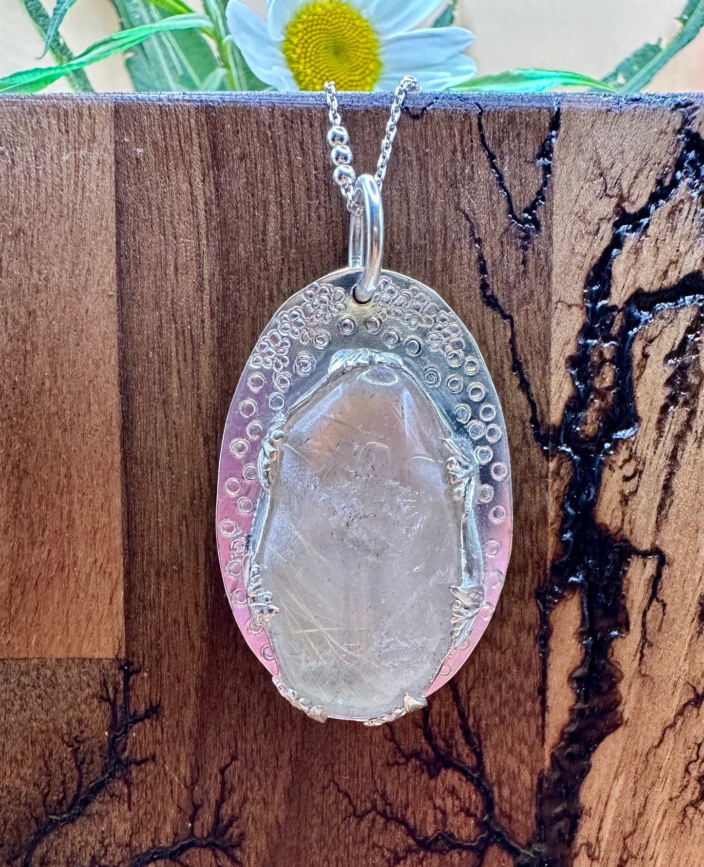Rutilated Quartz Floral Pendant