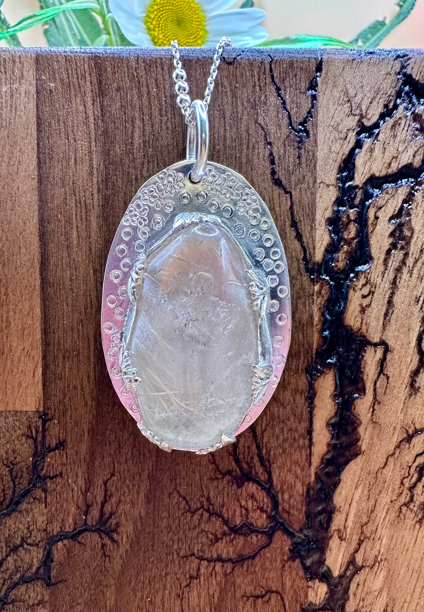 Rutilated Quartz Floral Pendant