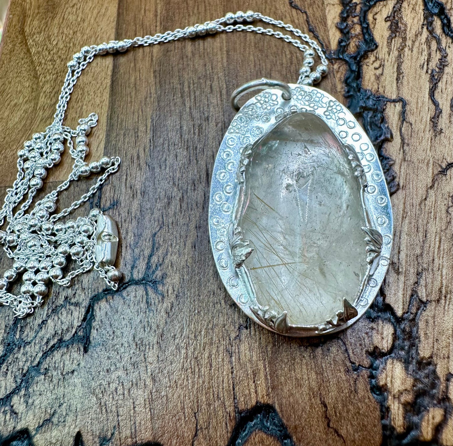 Rutilated Quartz Floral Pendant