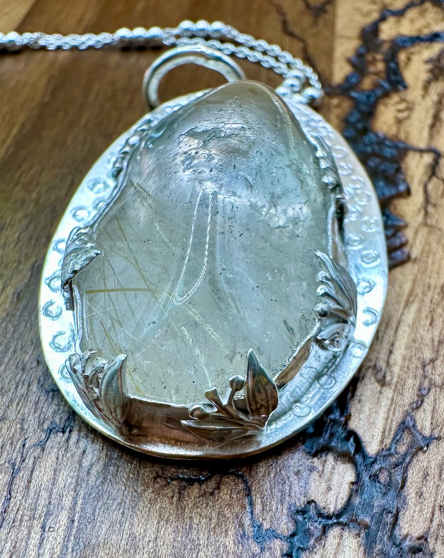Rutilated Quartz Floral Pendant