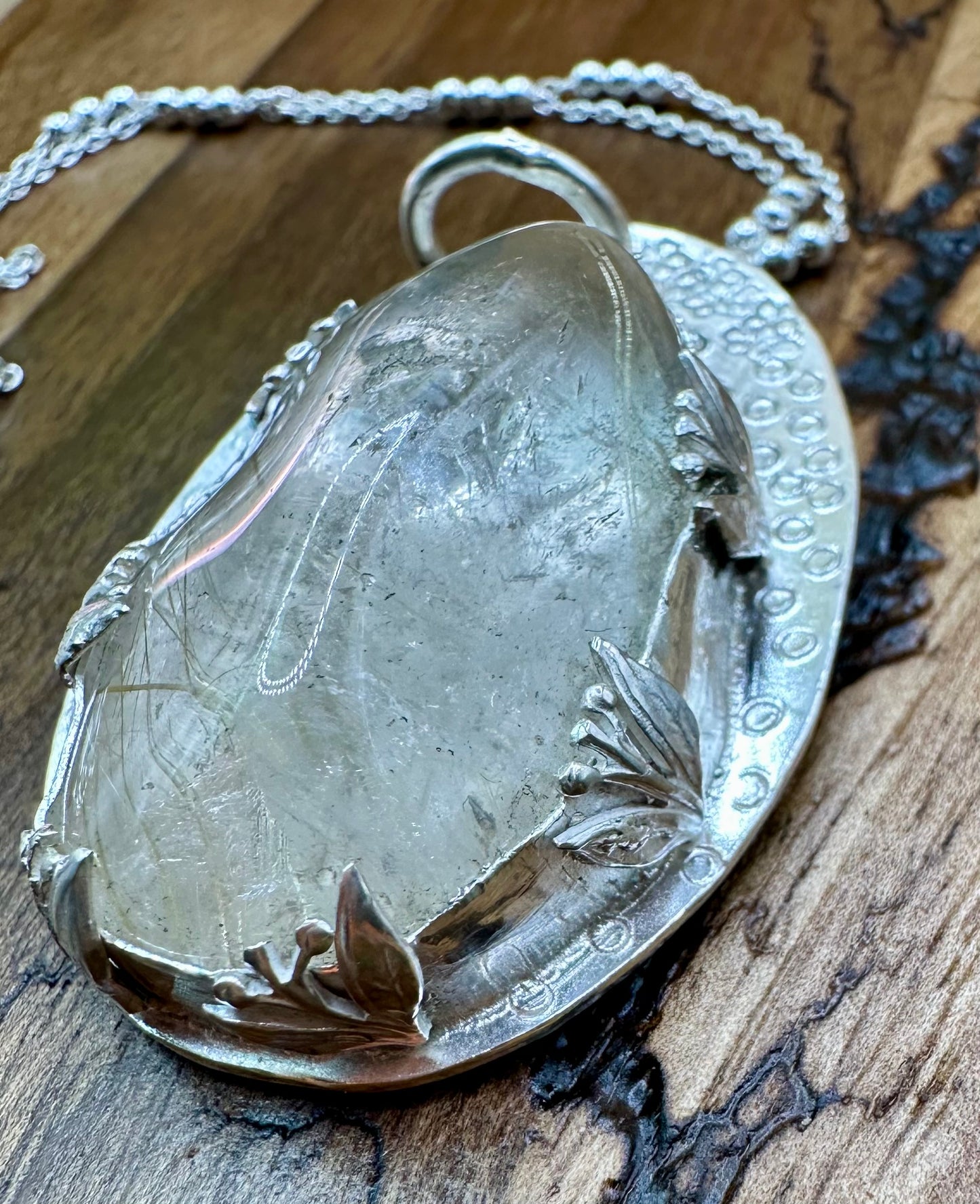 Rutilated Quartz Floral Pendant