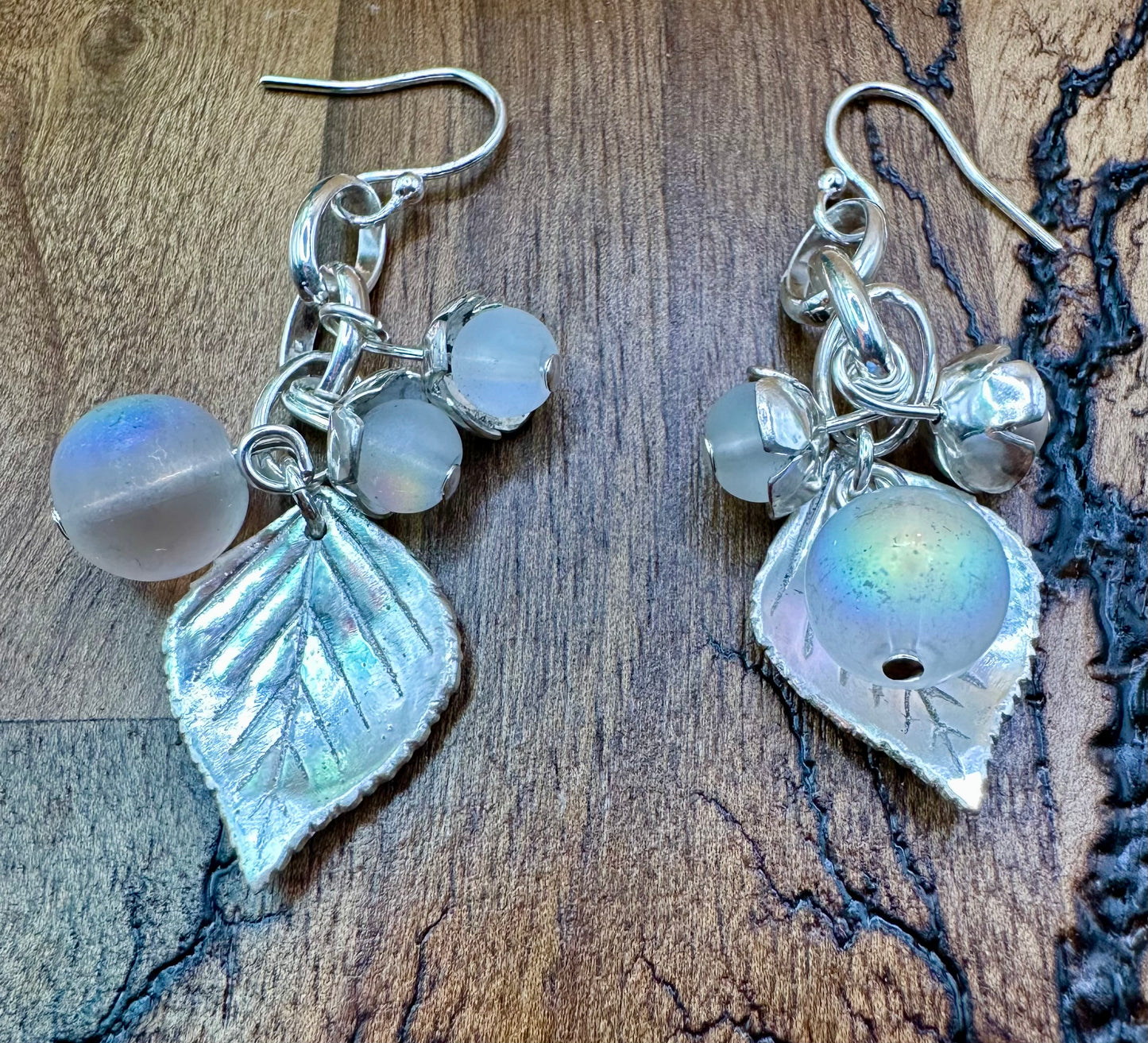 Silver Leaf Aurora Earrings
