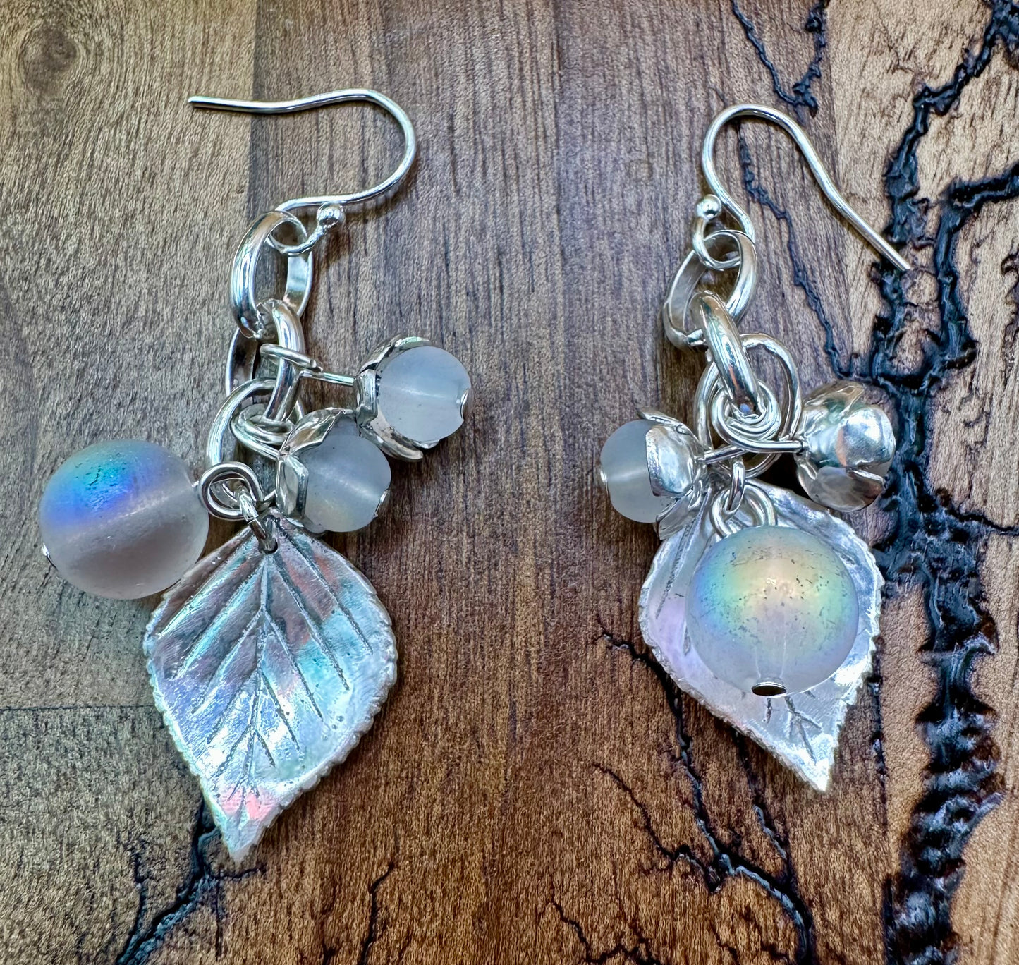 Silver Leaf Aurora Earrings