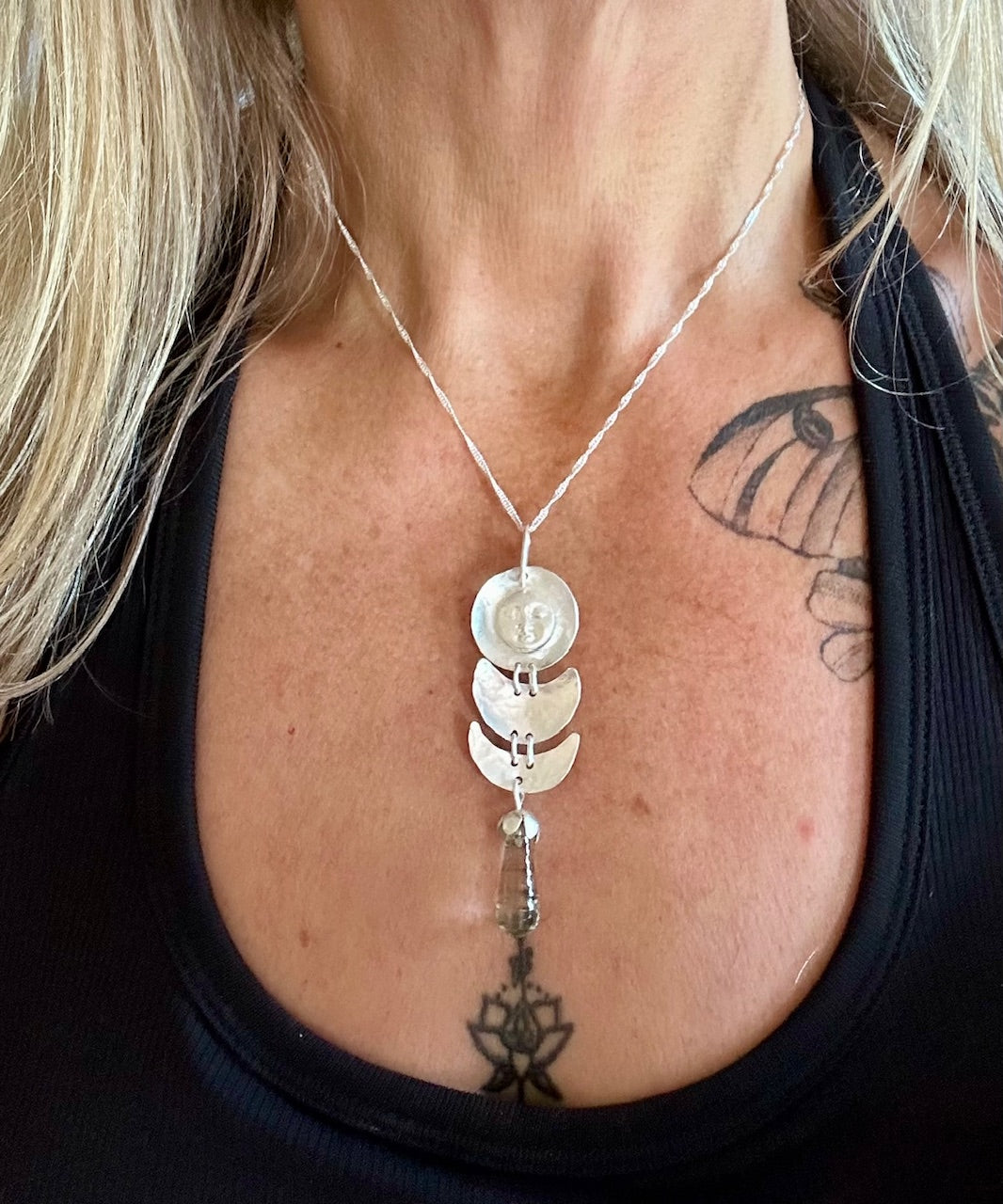 Moon Phase Green Amethyst Pendant