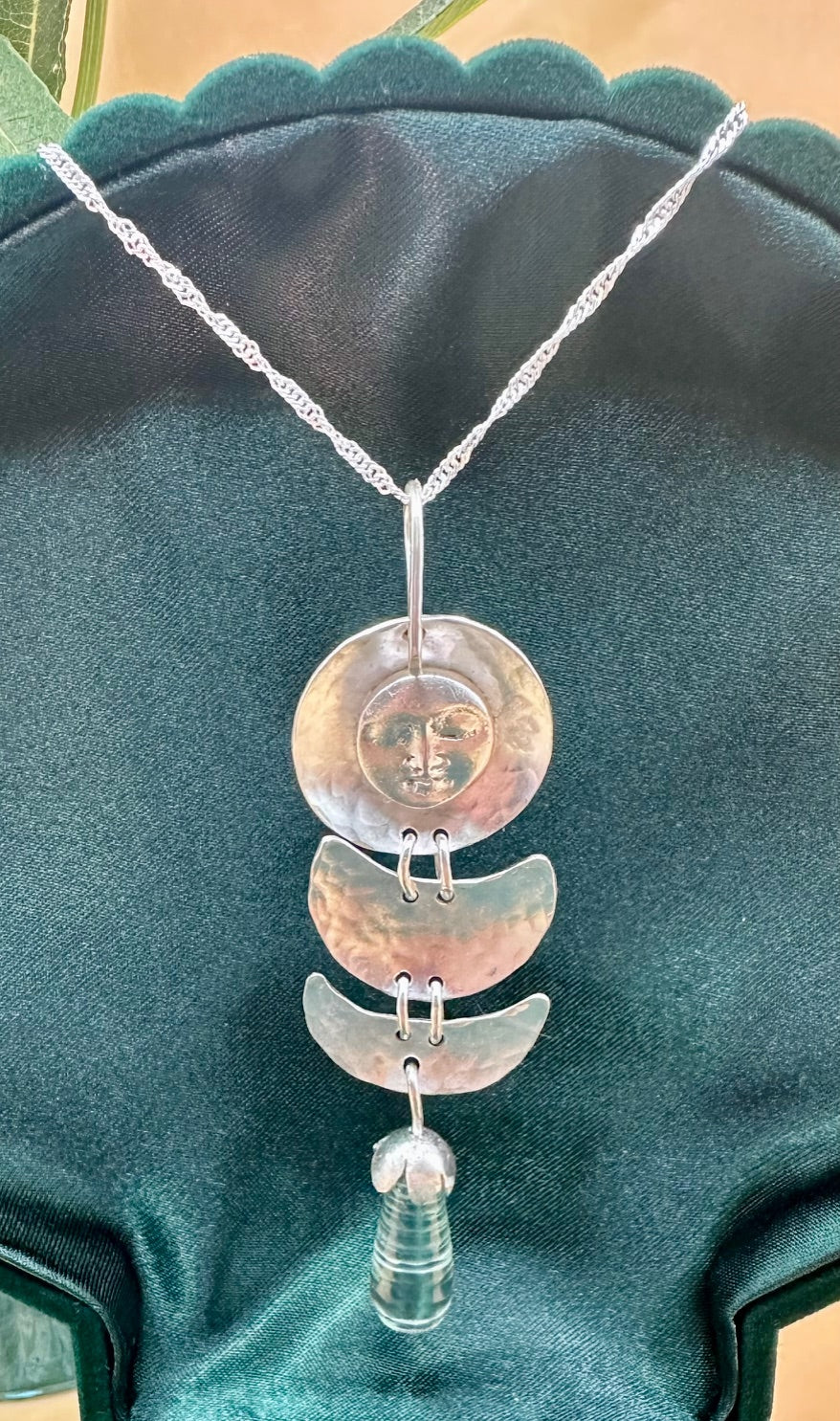 Moon Phase Green Amethyst Pendant