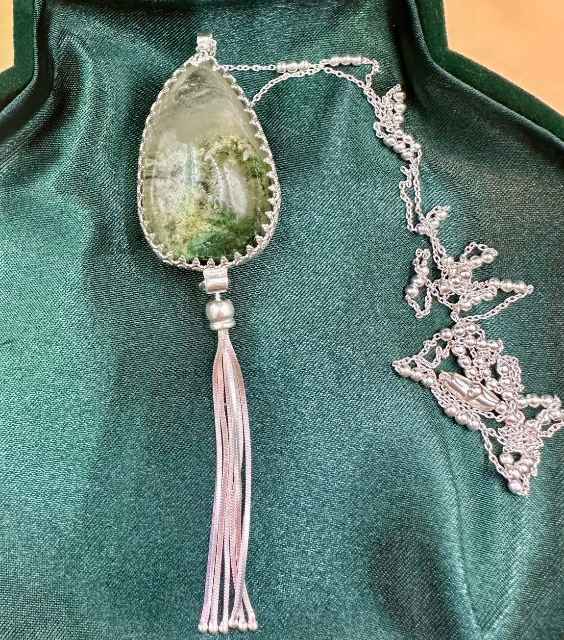 Moss Quartz Egg Pendant