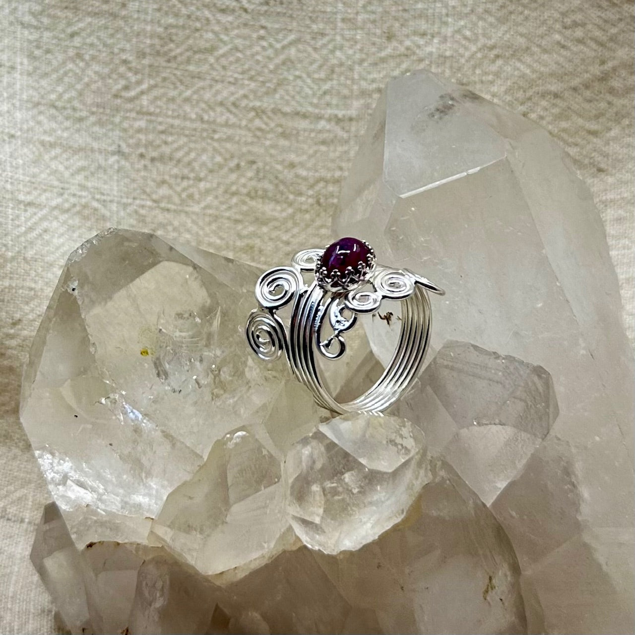 Pink Tourmaline Bohemian Spiral Ring