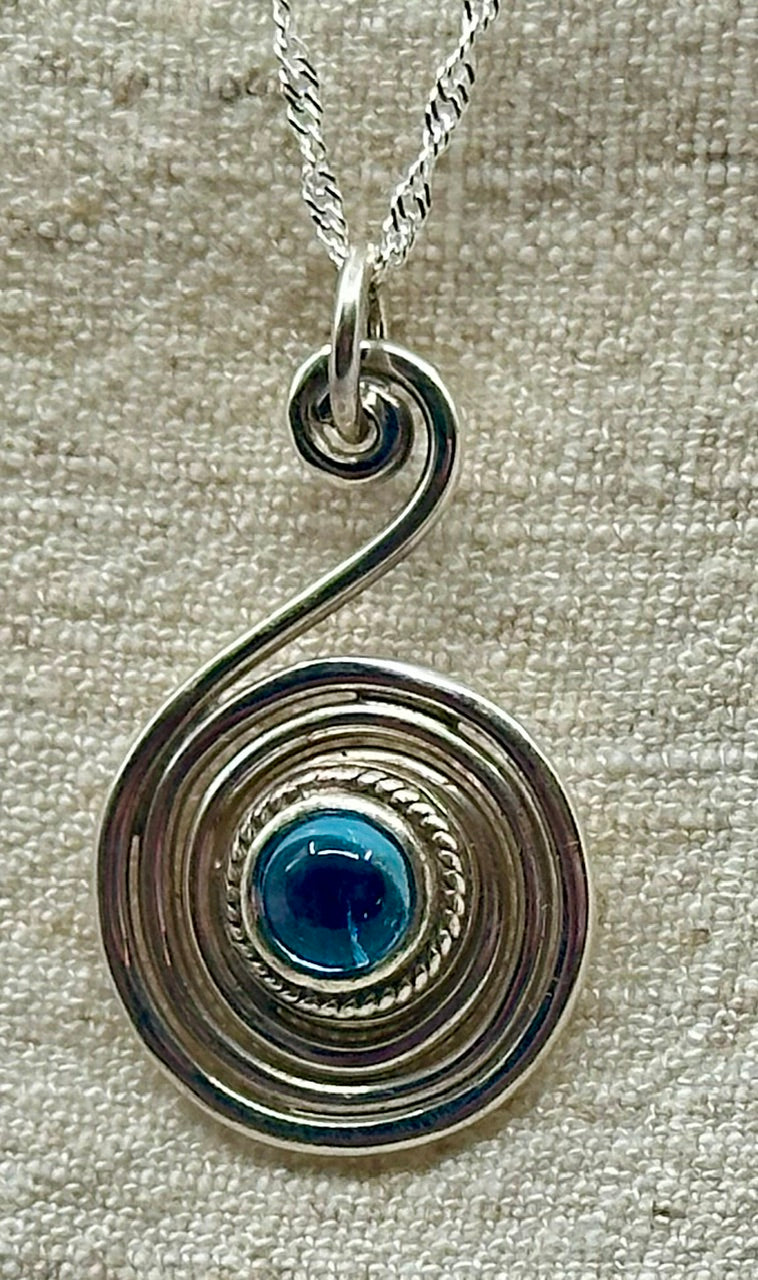 Spiral Swiss Blue Topaz Pendant