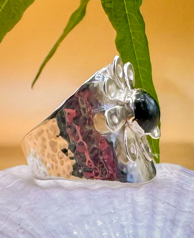Large Labradorite Flower Ring