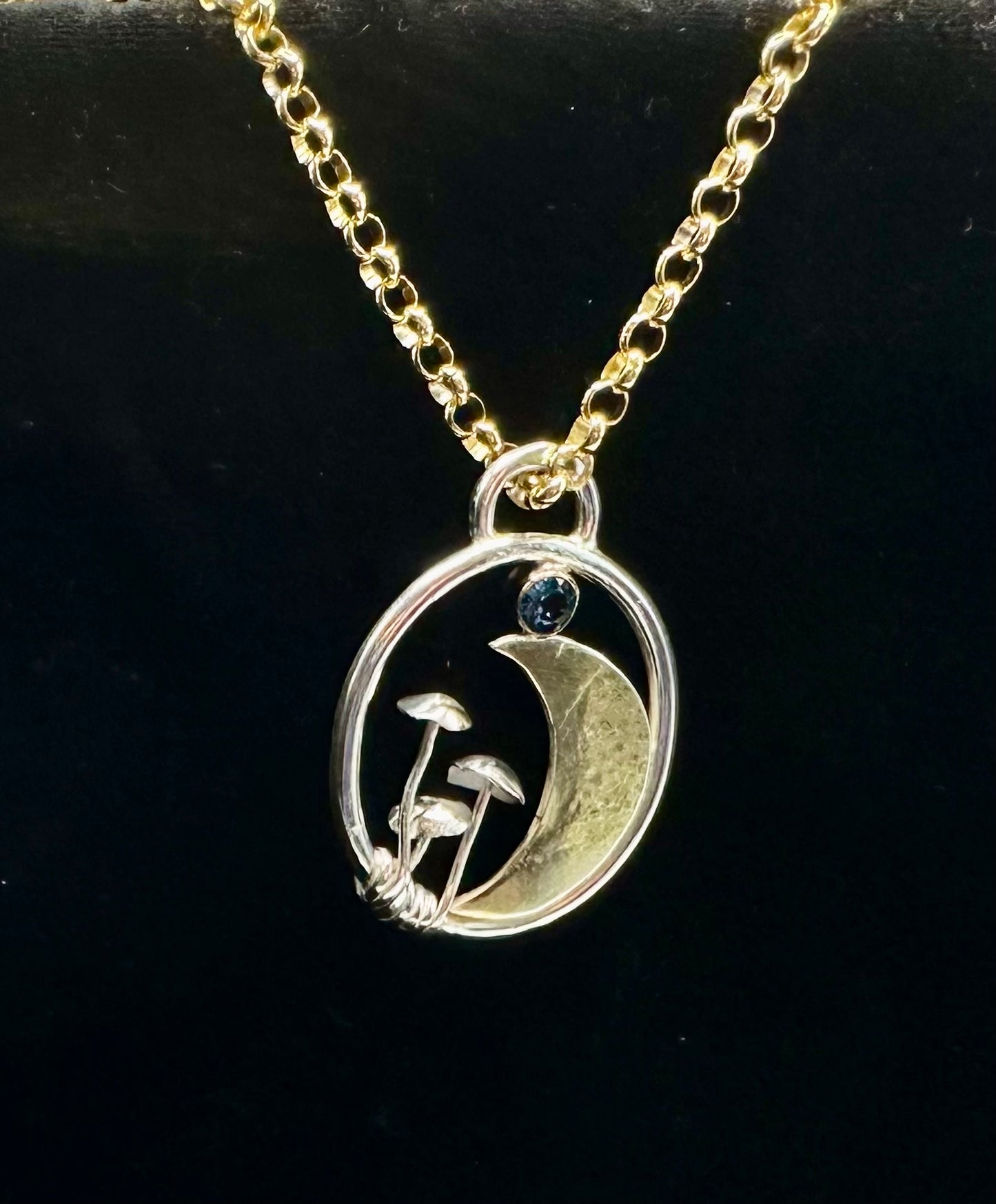Moon and Mushroom Mixed Metal Pendant