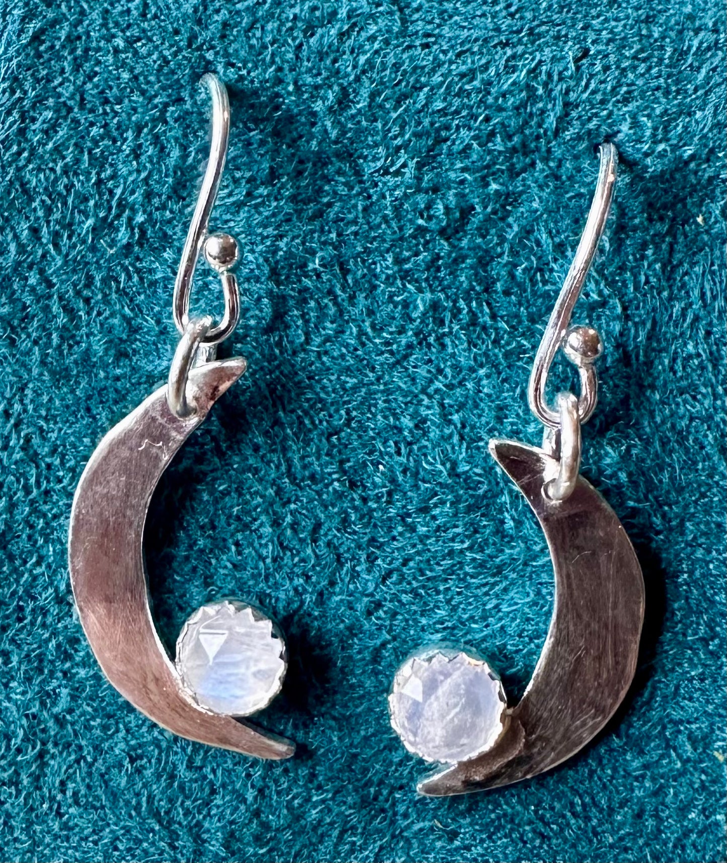 Crescent moon and moonstone earrings