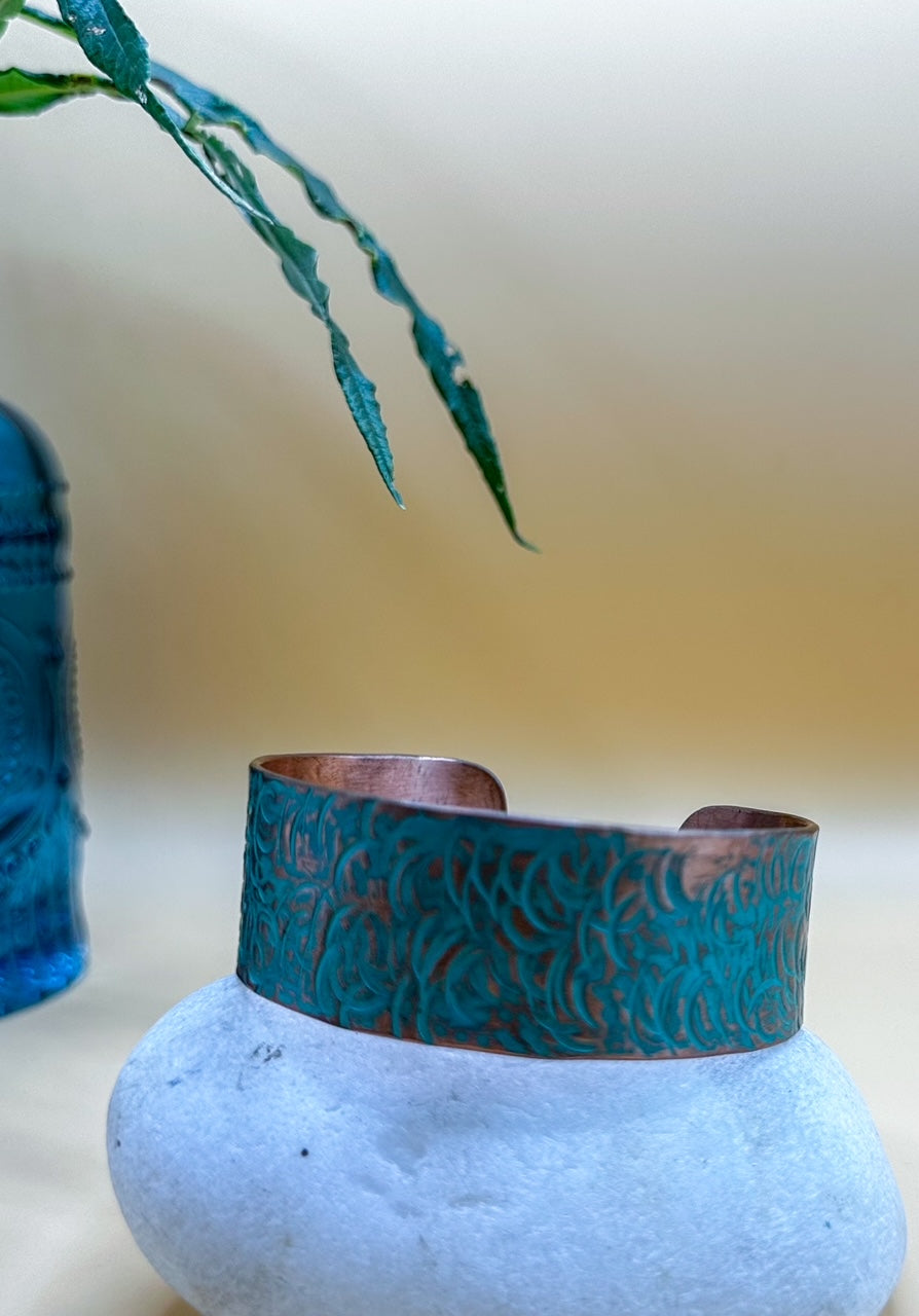 Turquoise Patina Copper Bangle
