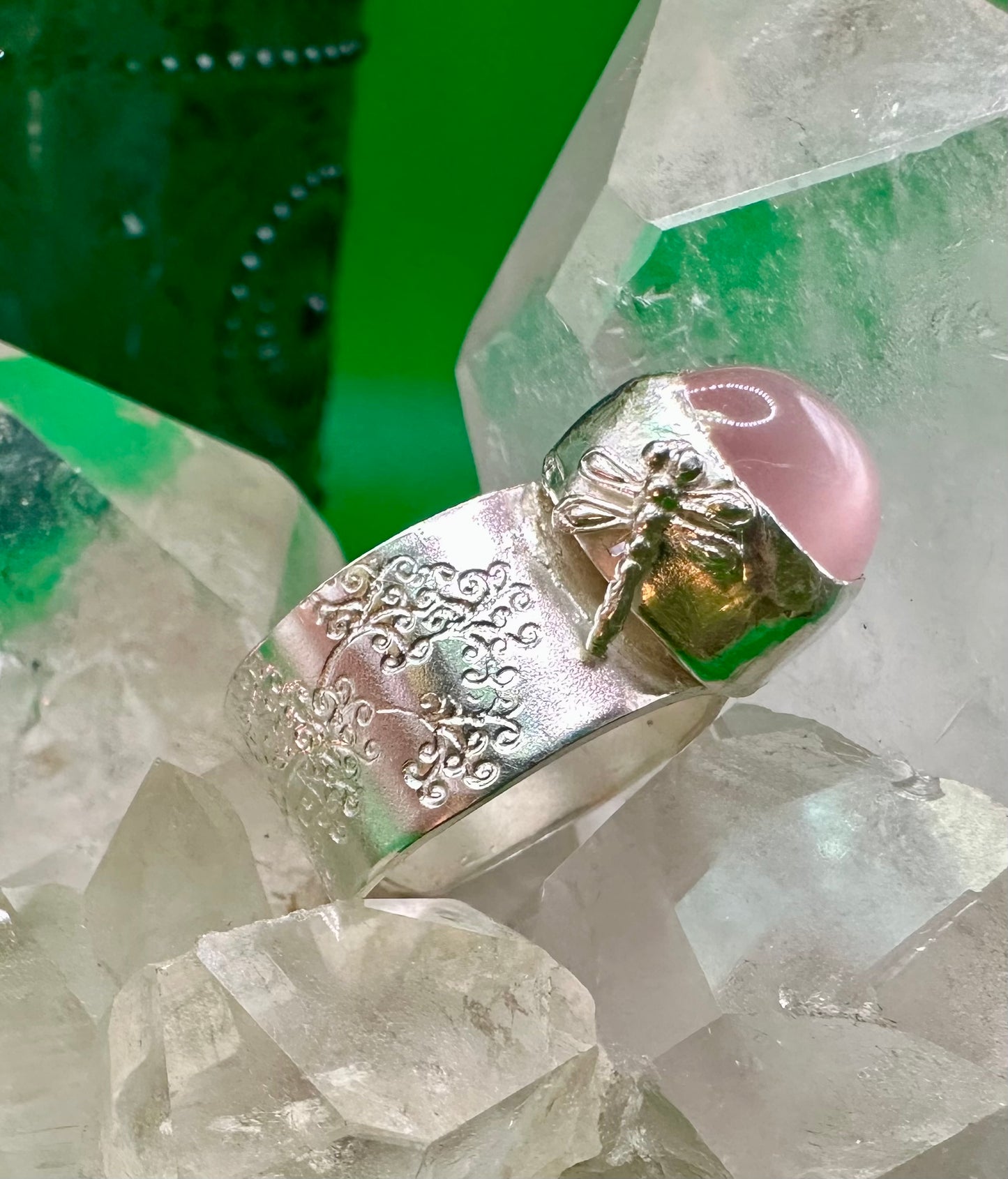 Rose Quartz Dragonfly ring