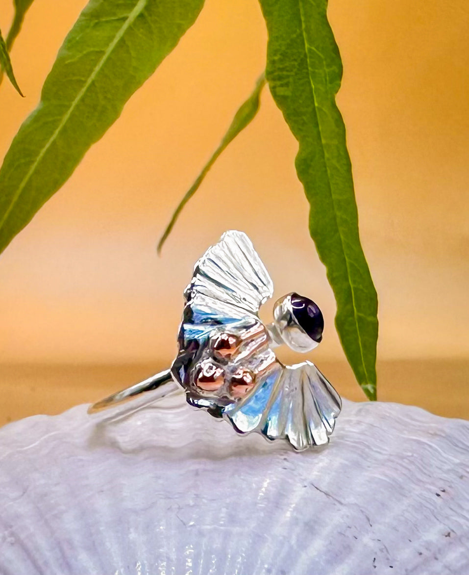 Amethyst Ginko Leaf Ring