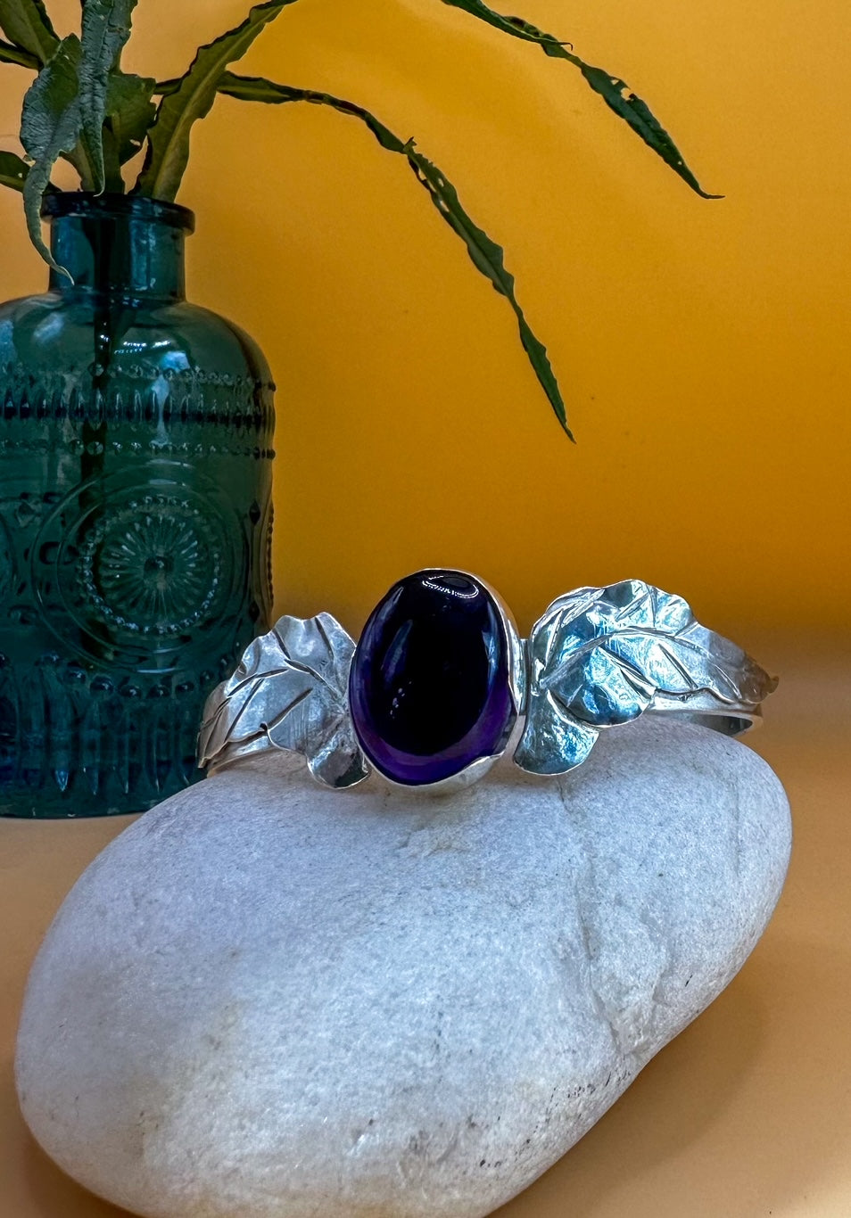 Amethyst Leaf Design Bangle