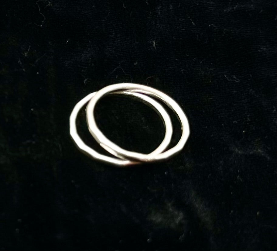 Double Beaten Silver Ring Stack