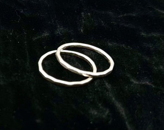 Double Beaten Silver Ring Stack