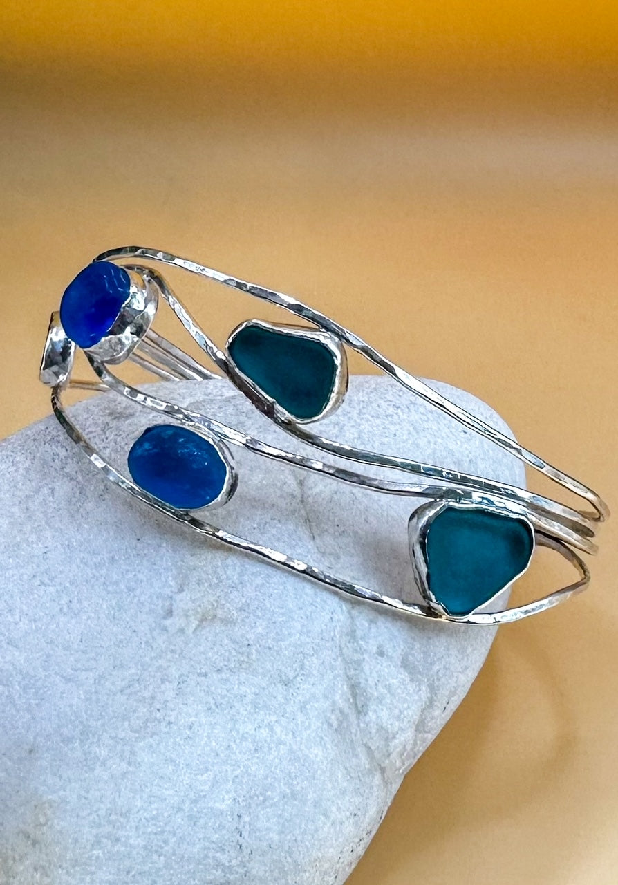 Blue Seaglass Wave Bangle