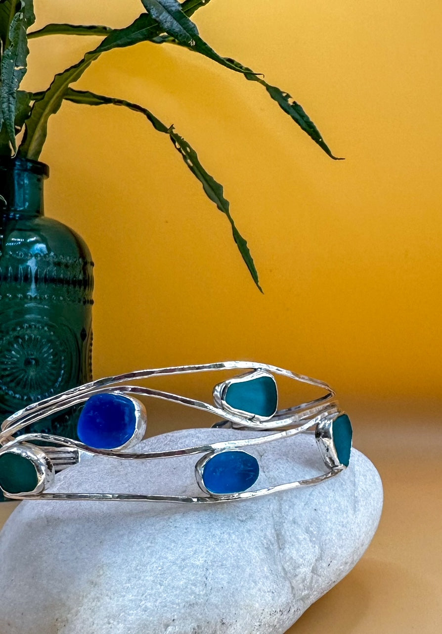 Blue Seaglass Wave Bangle