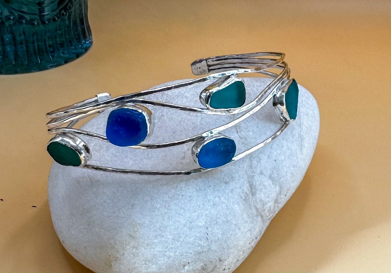 Blue Seaglass Wave Bangle