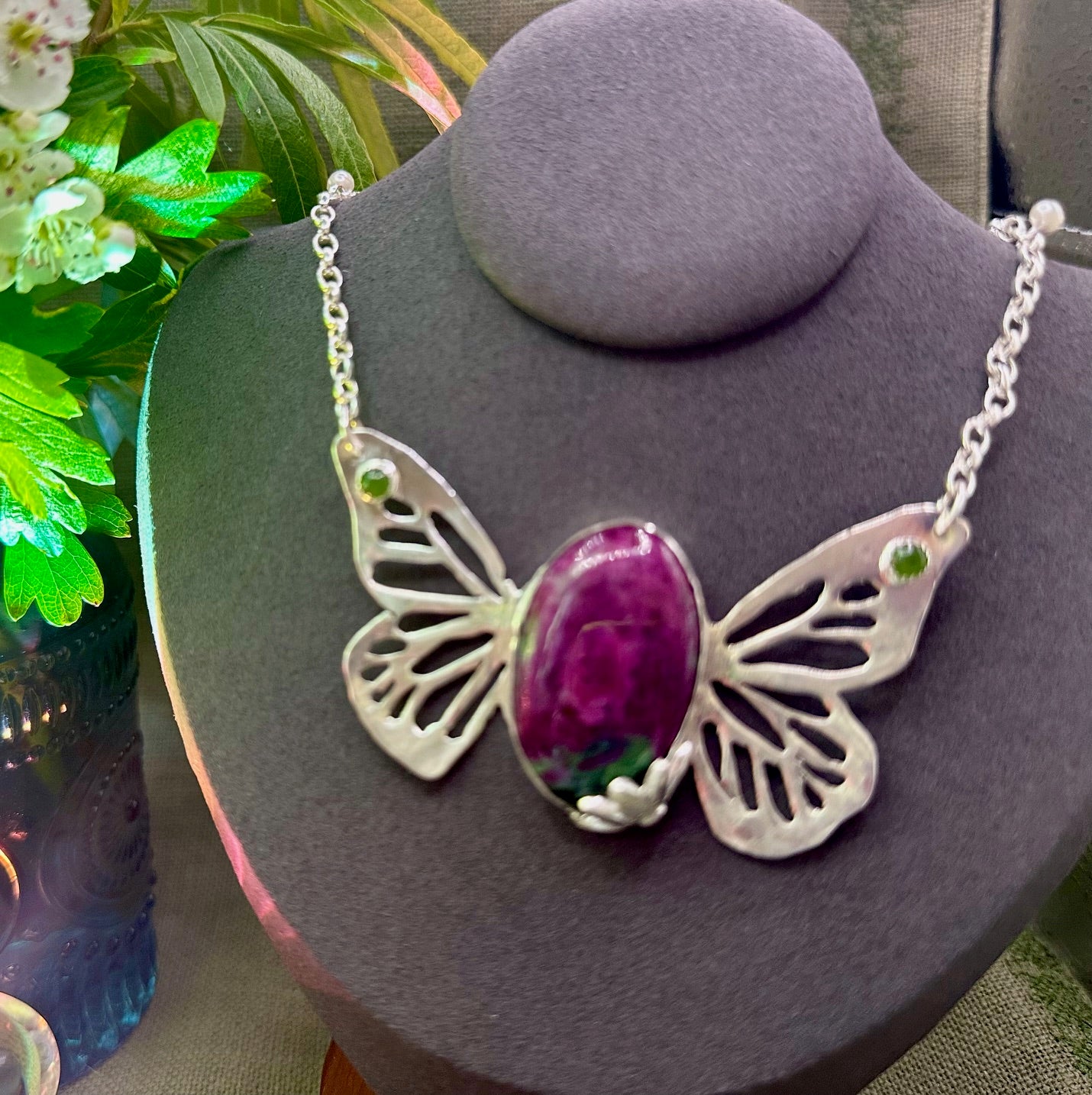 Butterfly Ruby in Zoisite and Nephrite Jade necklace
