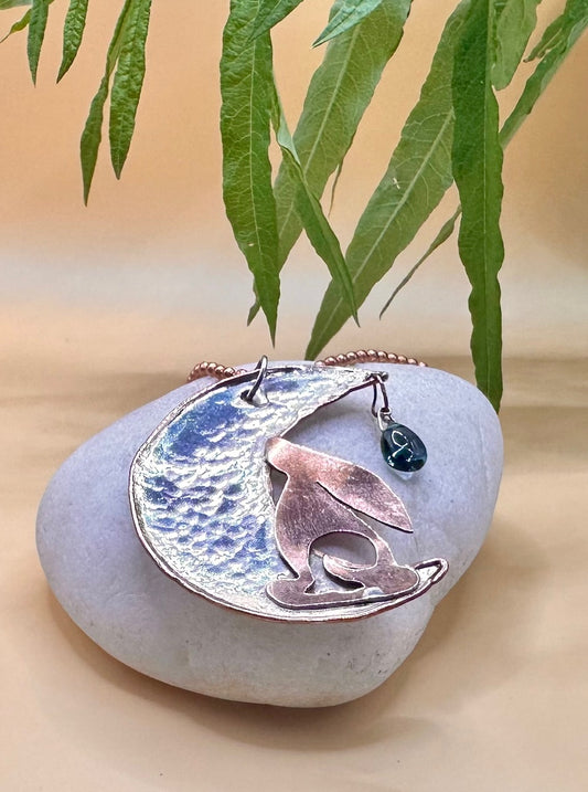 Crescent Moon Gazing Hare Pendant