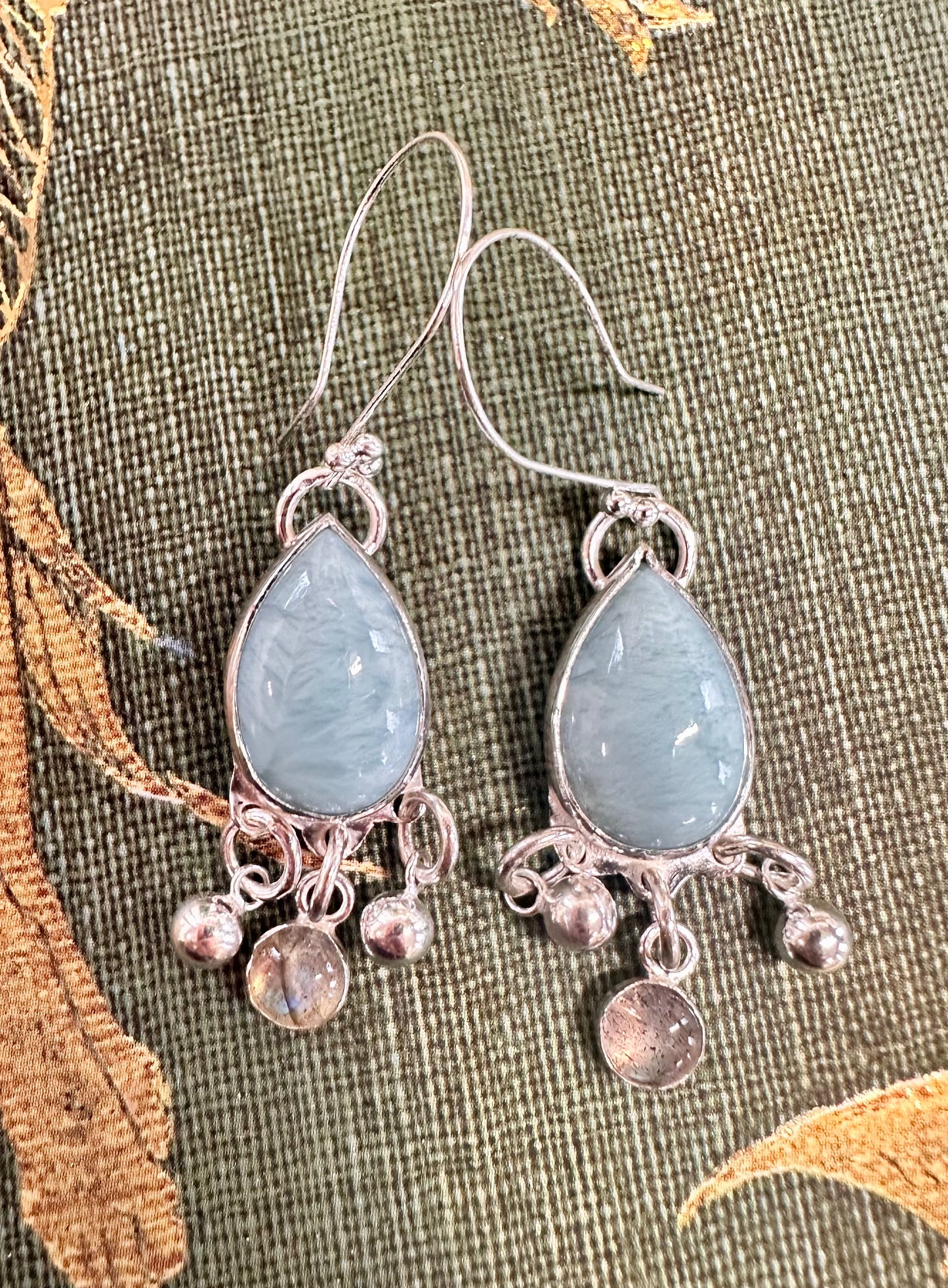 Bohemian larimar and labradorite drop earrings