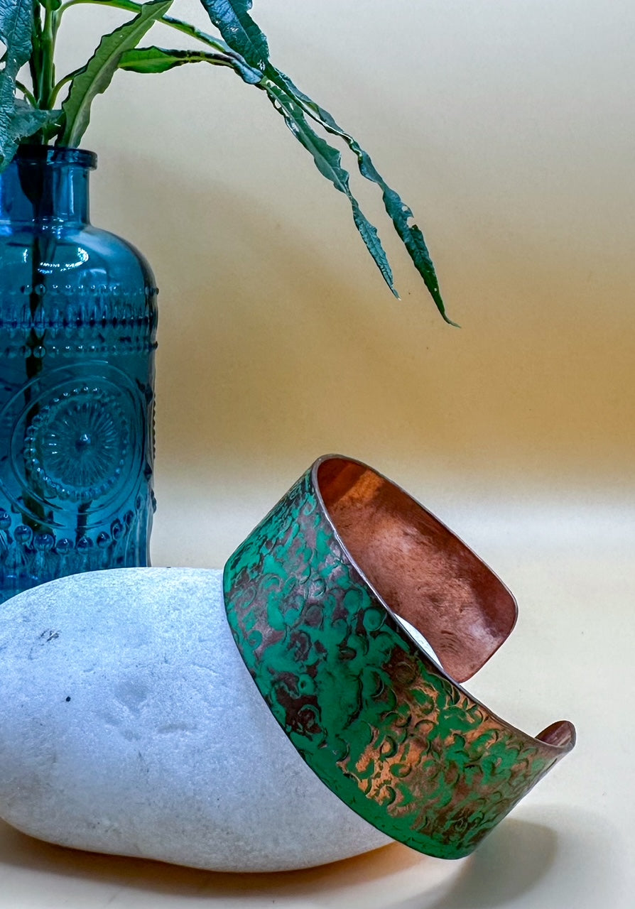 Green Patina Beaten Copper Bangle