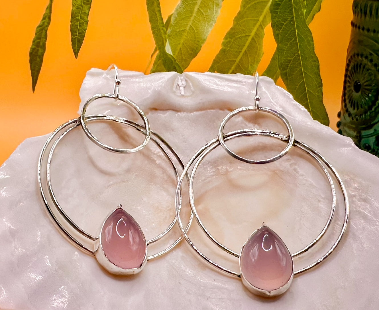 Lavender Chalchedony Triple Moon Earrings