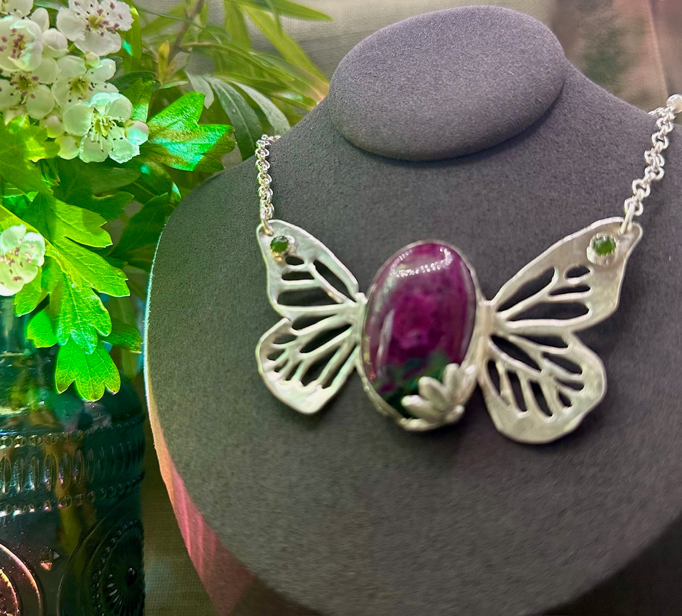 Butterfly Ruby in Zoisite and Nephrite Jade necklace