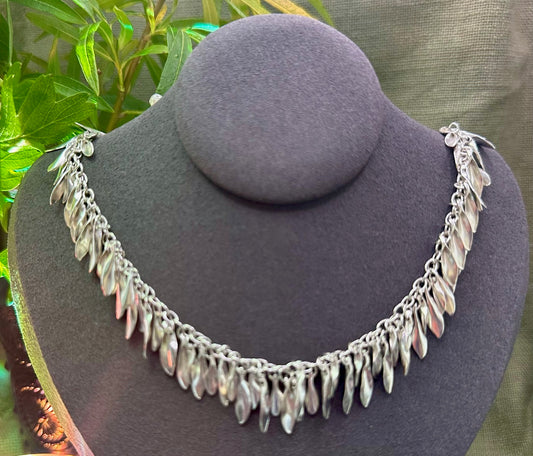 Silver leaf chain necklace