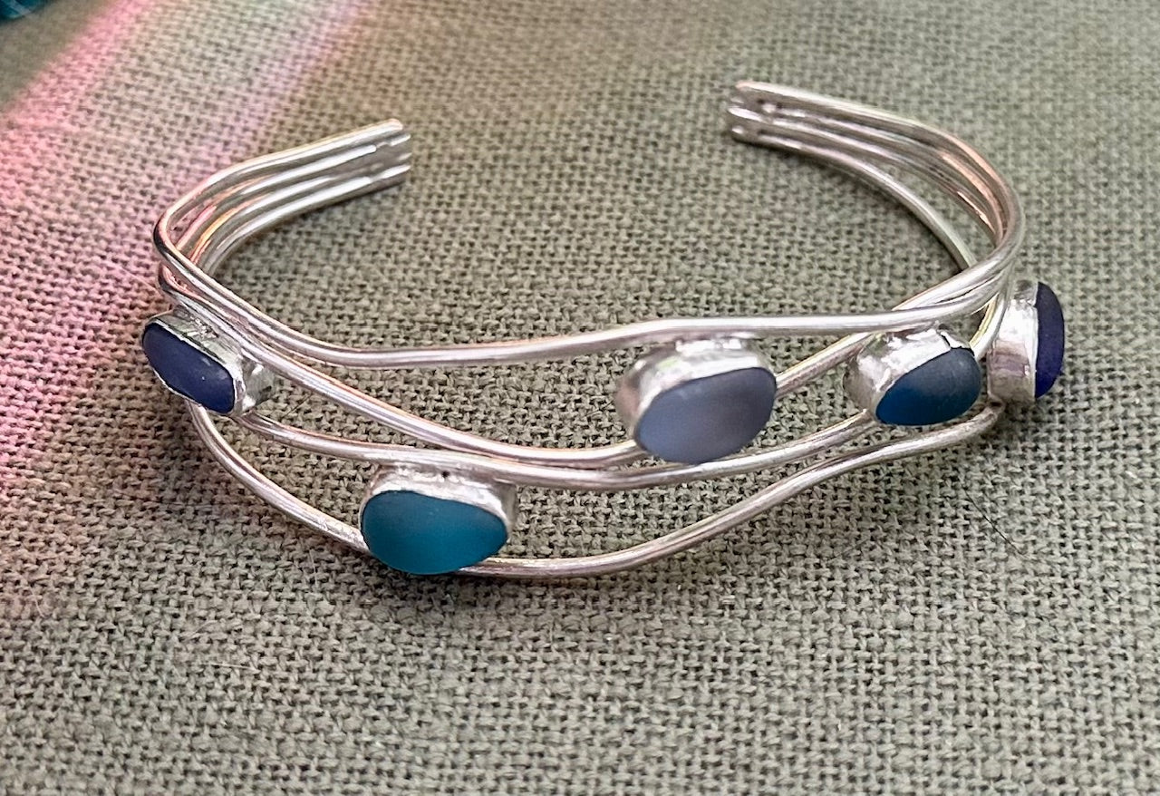 Blue Seaglass Wave Bangle