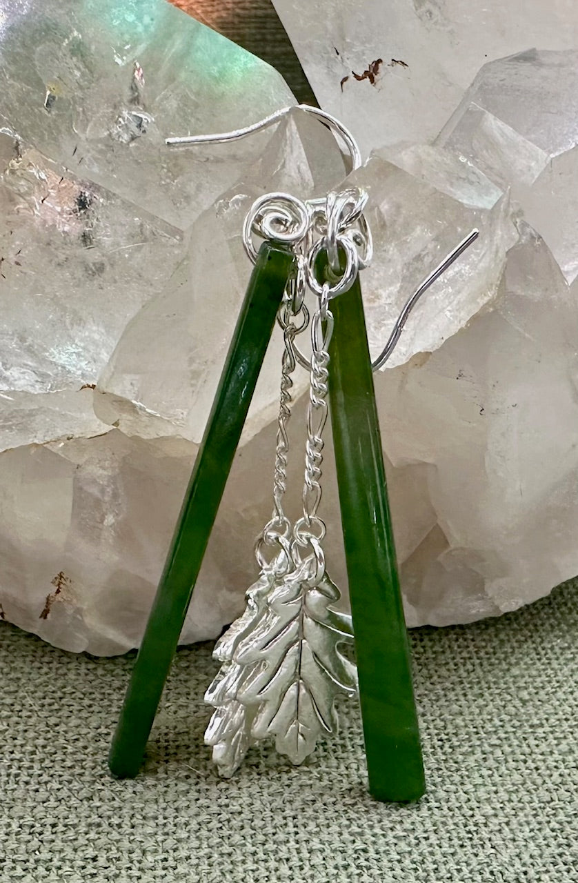 Nephrite Jade Oak leaf Earrings