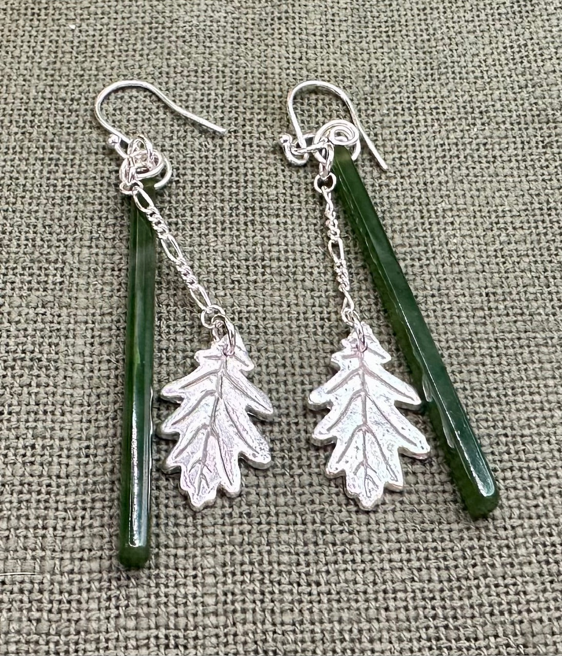 Nephrite Jade Oak leaf Earrings