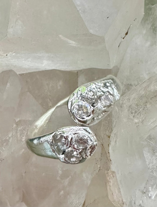 Silver Freeform Clear Crystal Ring