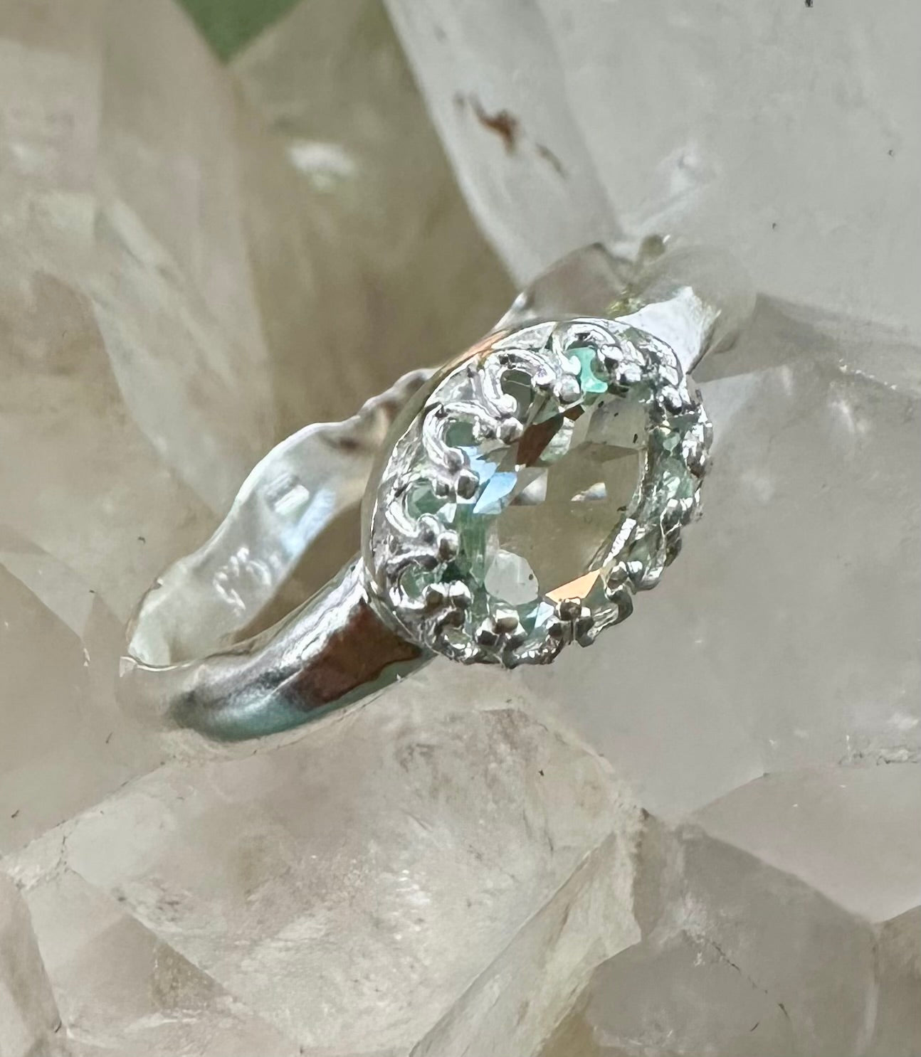 Green Amethyst Solitare Ring