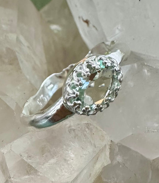 Green Amethyst Solitare Ring