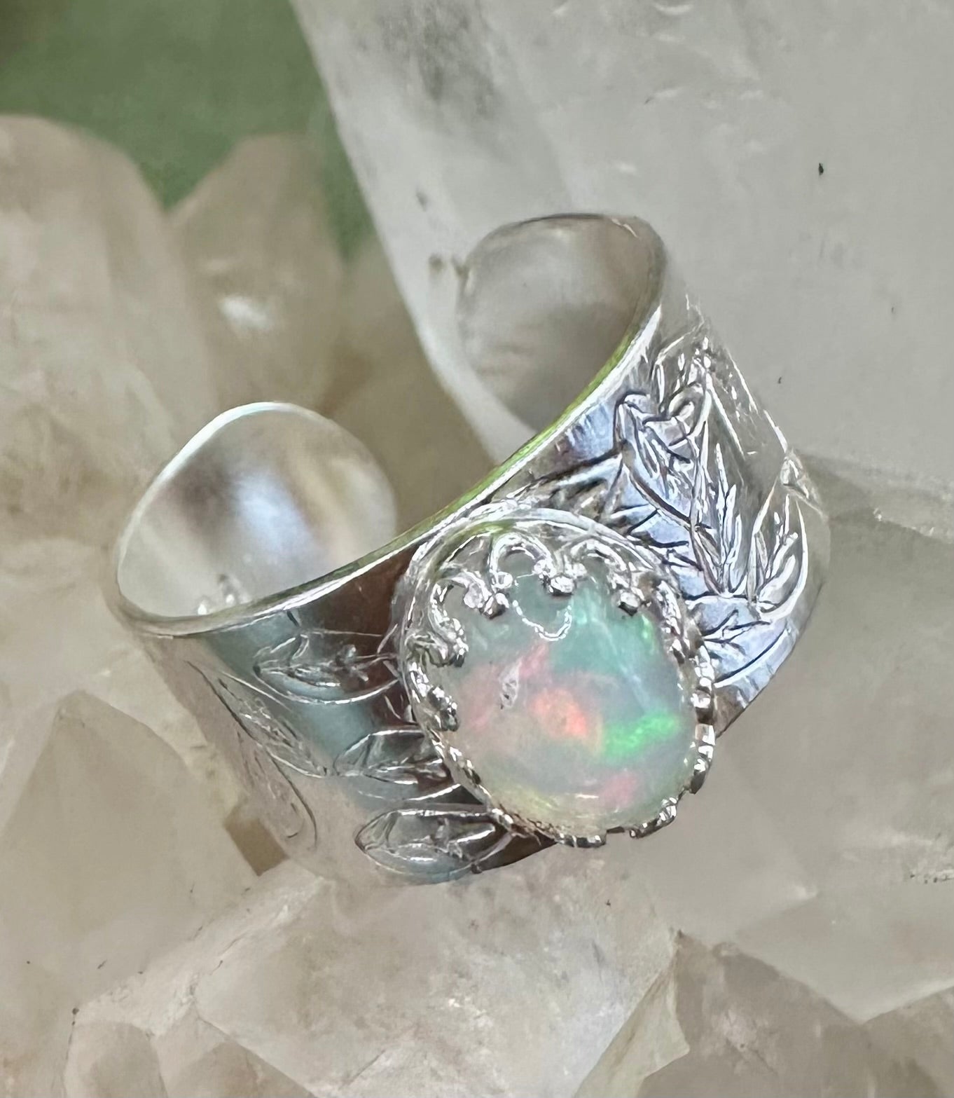 Opal textured silver ring