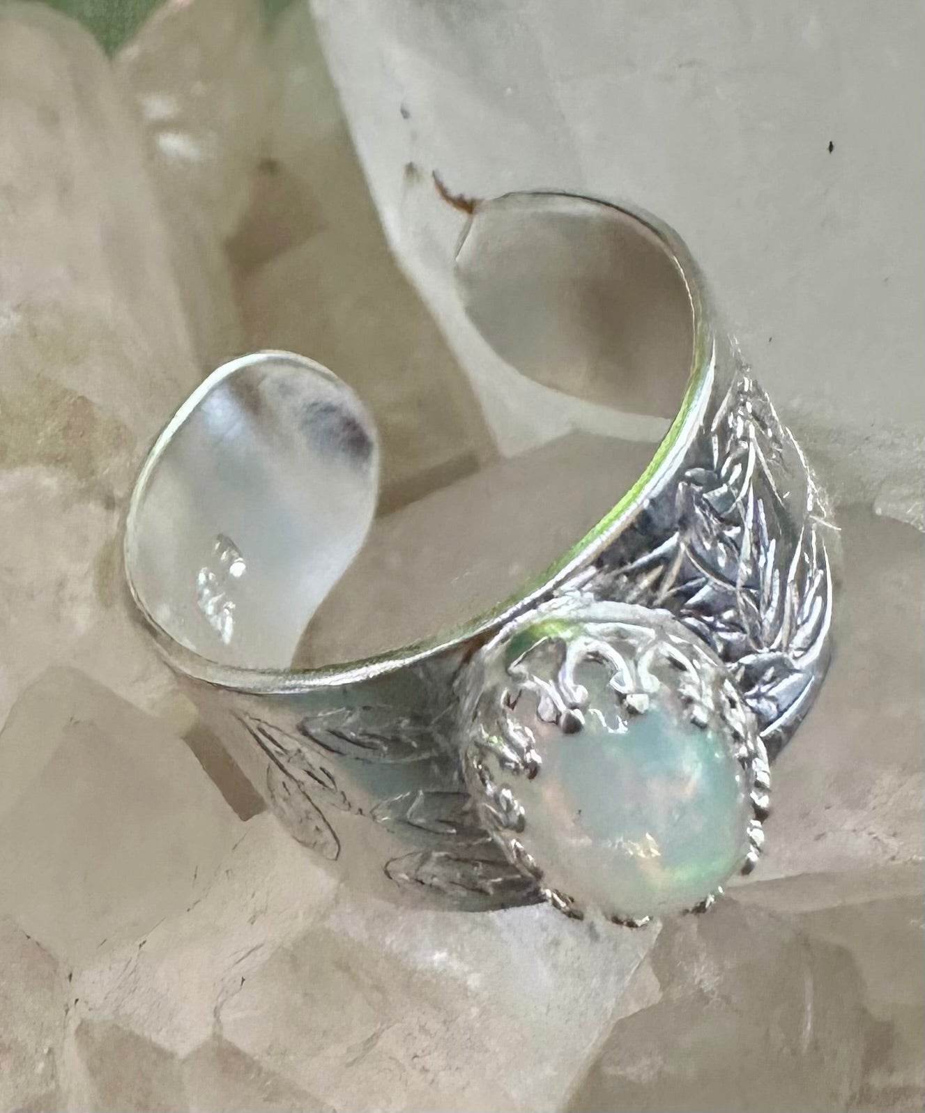 Opal textured silver ring