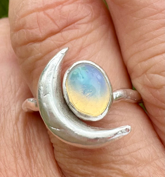 Opal Moon Ring