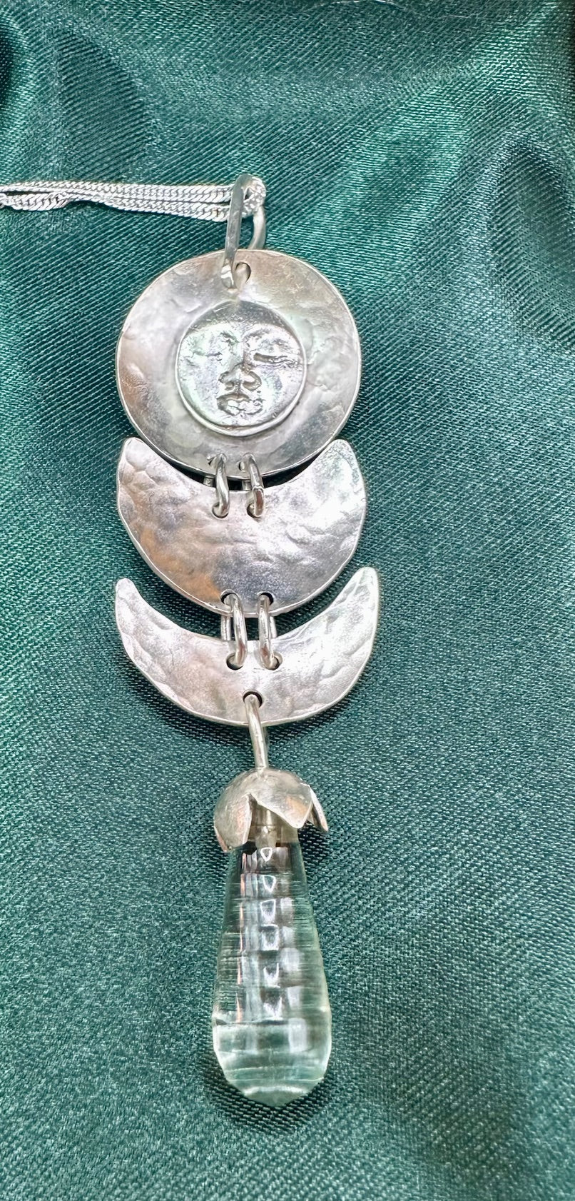 Moon Phase Green Amethyst Pendant