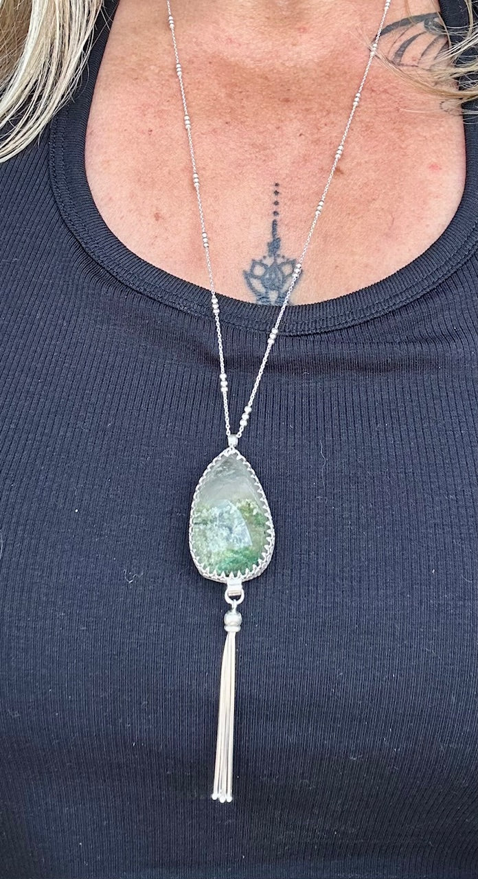 Moss Quartz Egg Pendant
