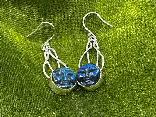 Labradorite Moon Face Drop Earrings