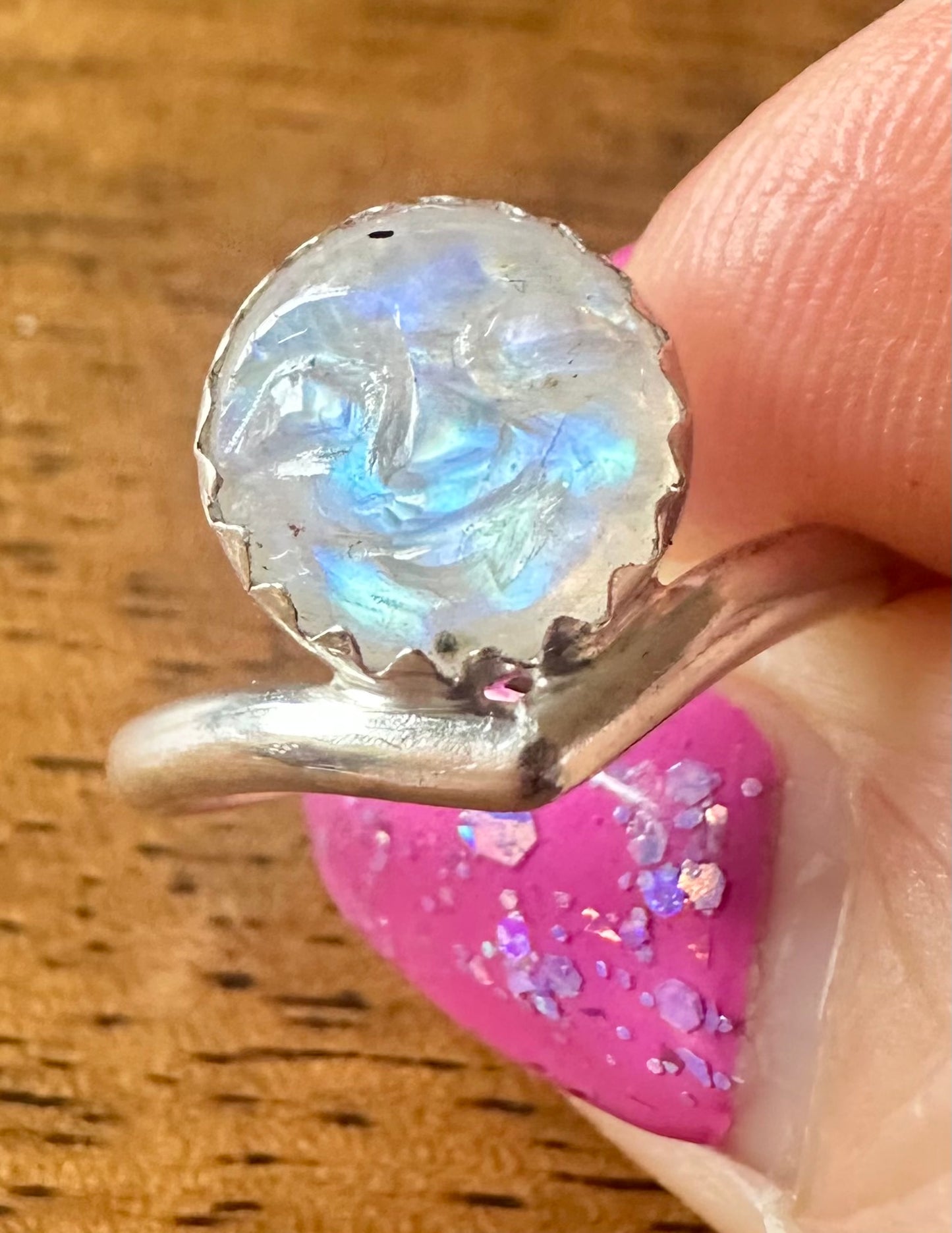 Moon carved moonstone wishbone ring