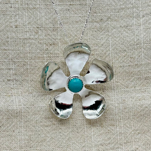 Silver and Turquoise Flower Pendant