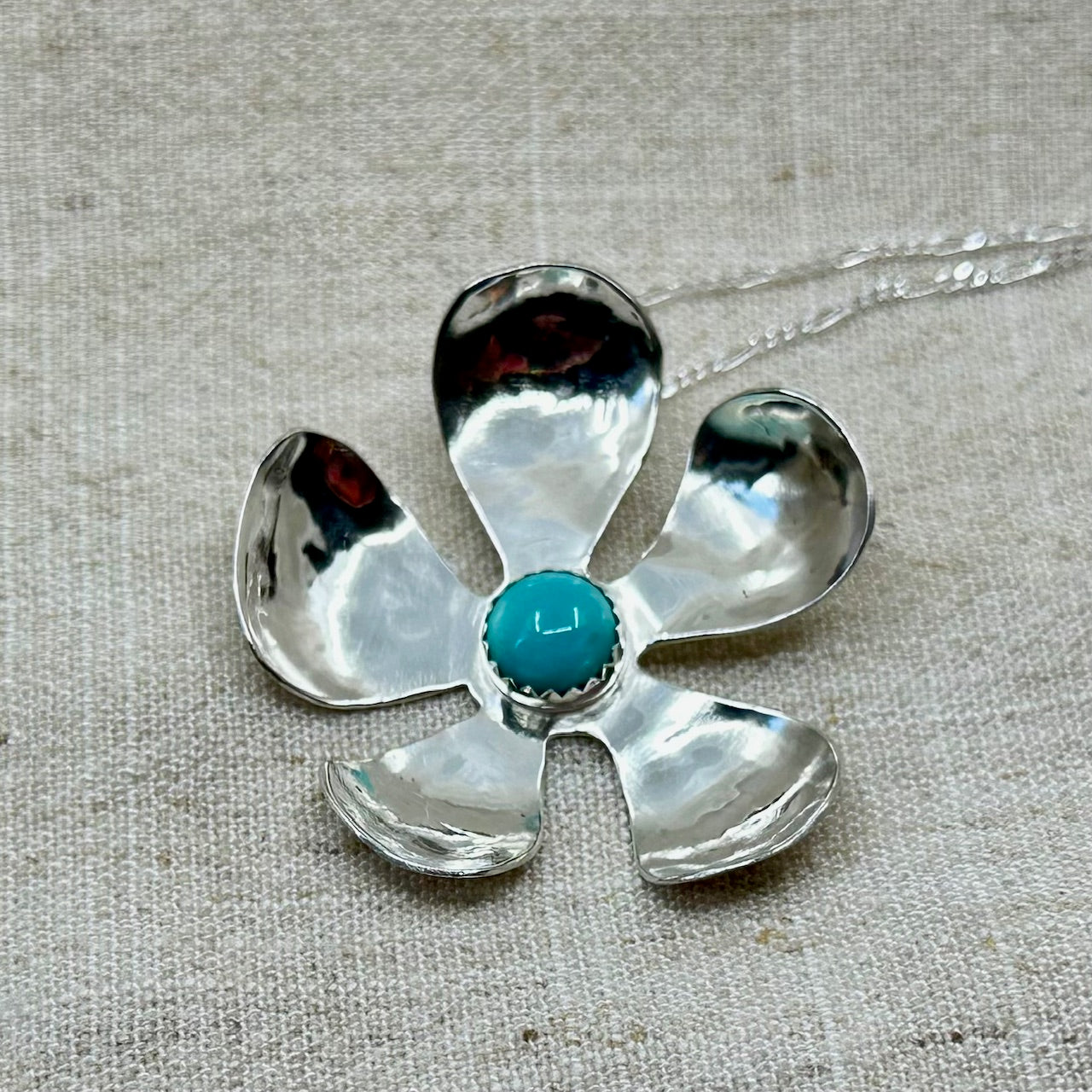 Silver and Turquoise Flower Pendant