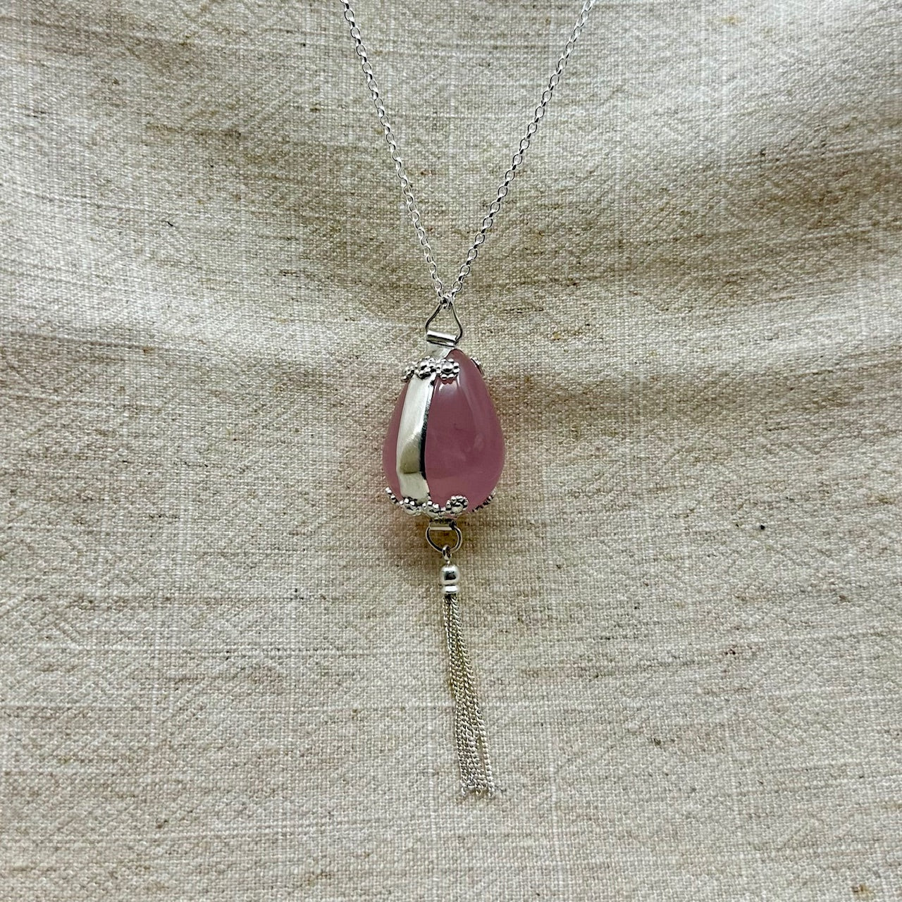 Folral Rose Quartz Egg pendant